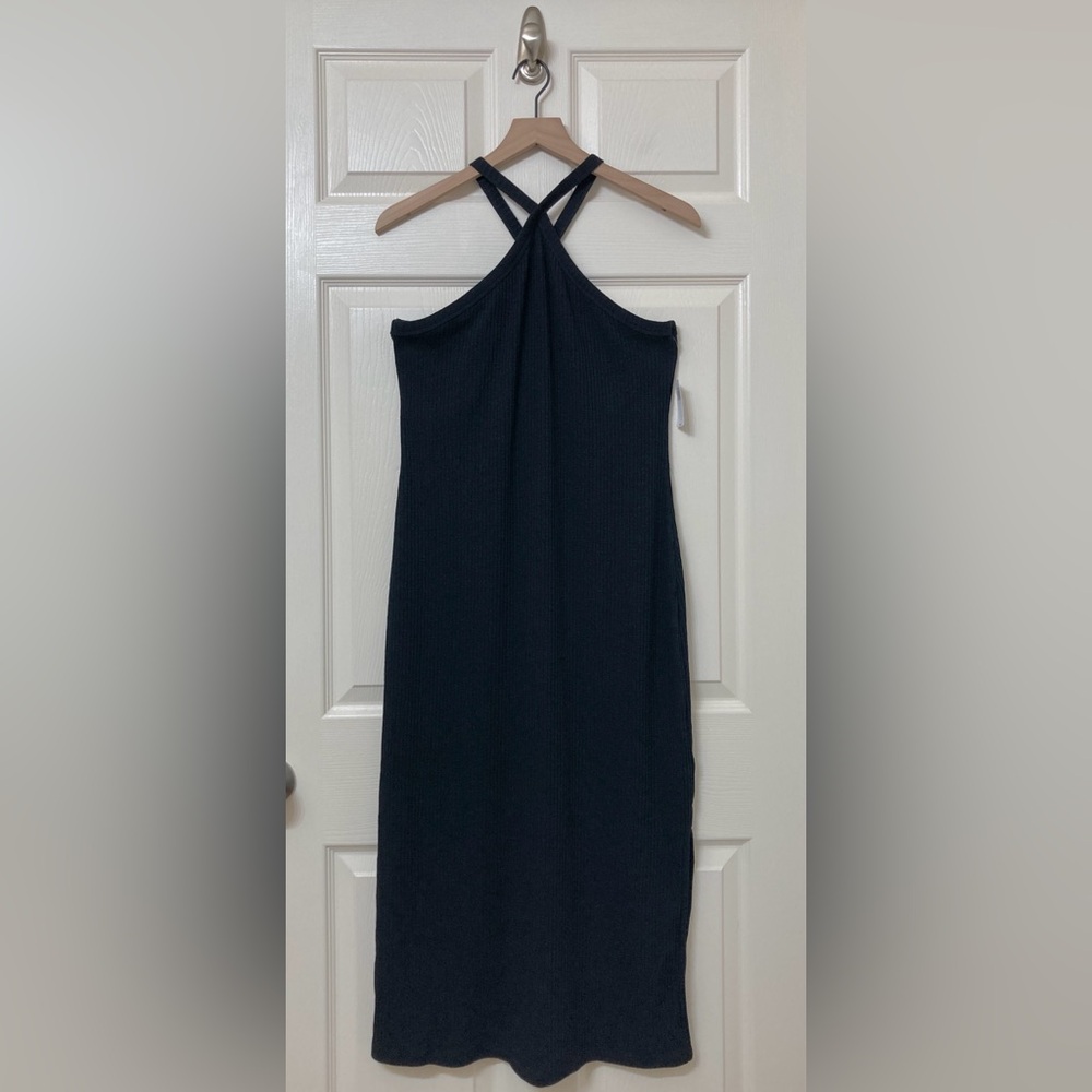 NEW Old Navy Women’s Black Fitted Rib Knit Halter Midi Dress XL Retro 90s